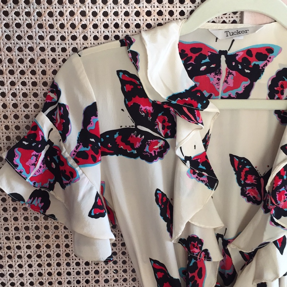 Tucker Silk Wrap Printed Butterfly Dress from Gilt